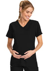 Black - Women's Maternity Mock Wrap V-Neck Scrub Top (View 3)