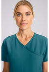 Caribbean Blue - Women's Maternity Mock Wrap V-Neck Scrub Top (View 4)
