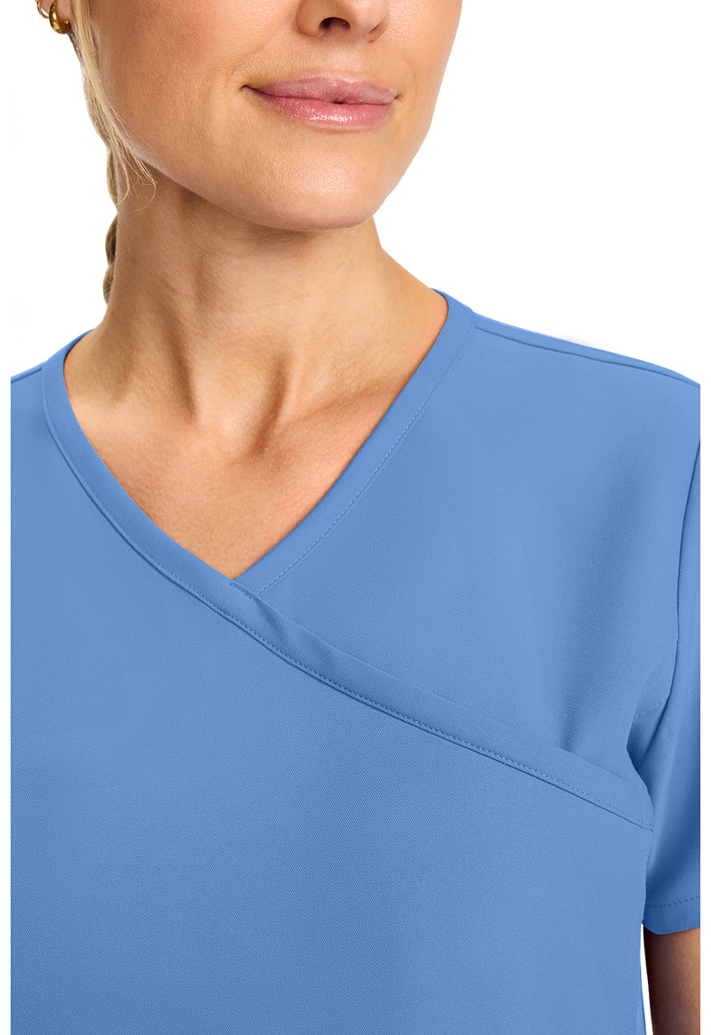 Ciel Blue - Women's Maternity Mock Wrap V-Neck Scrub Top (View 2)