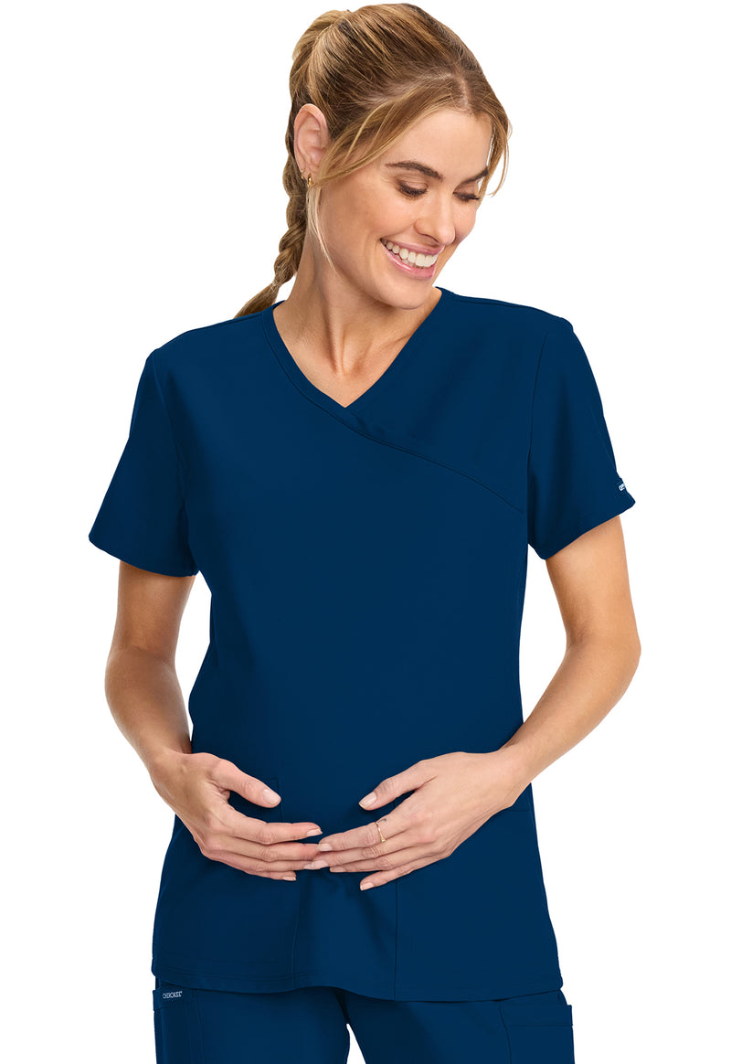 Navy - Women's Maternity Mock Wrap V-Neck Scrub Top (View 3)