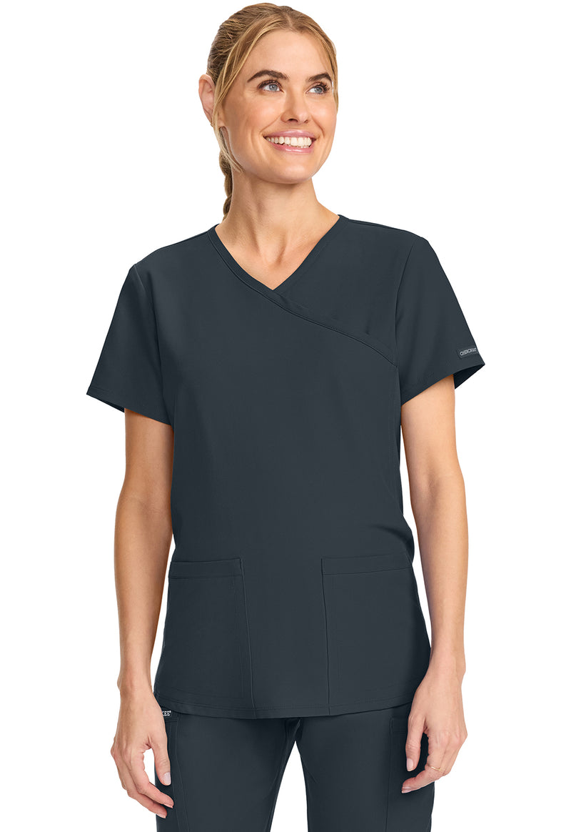 Pewter - Cherokee WW Originals Ultra Women Scrub Top - Front View