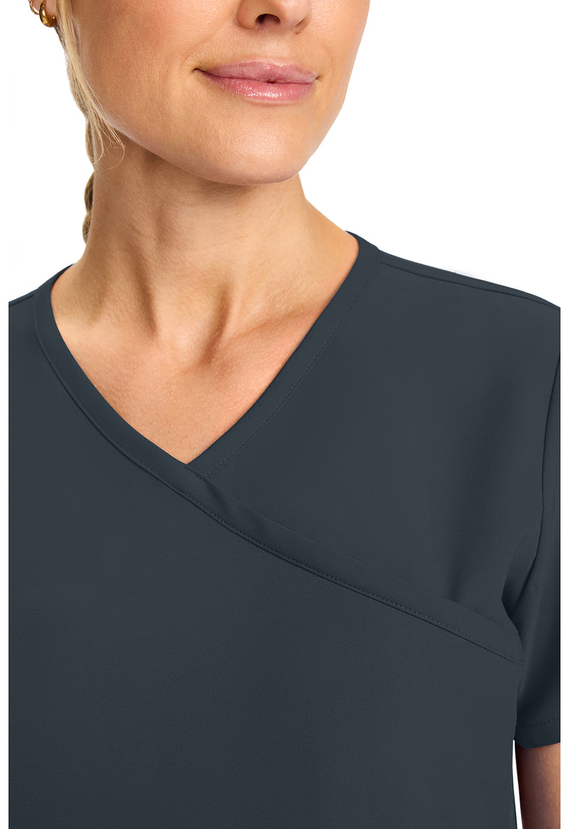 Pewter - Women's Maternity Mock Wrap V-Neck Scrub Top (View 2)