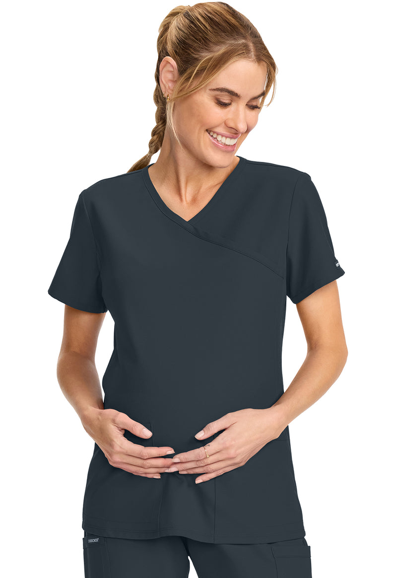 Pewter - Women's Maternity Mock Wrap V-Neck Scrub Top (View 3)