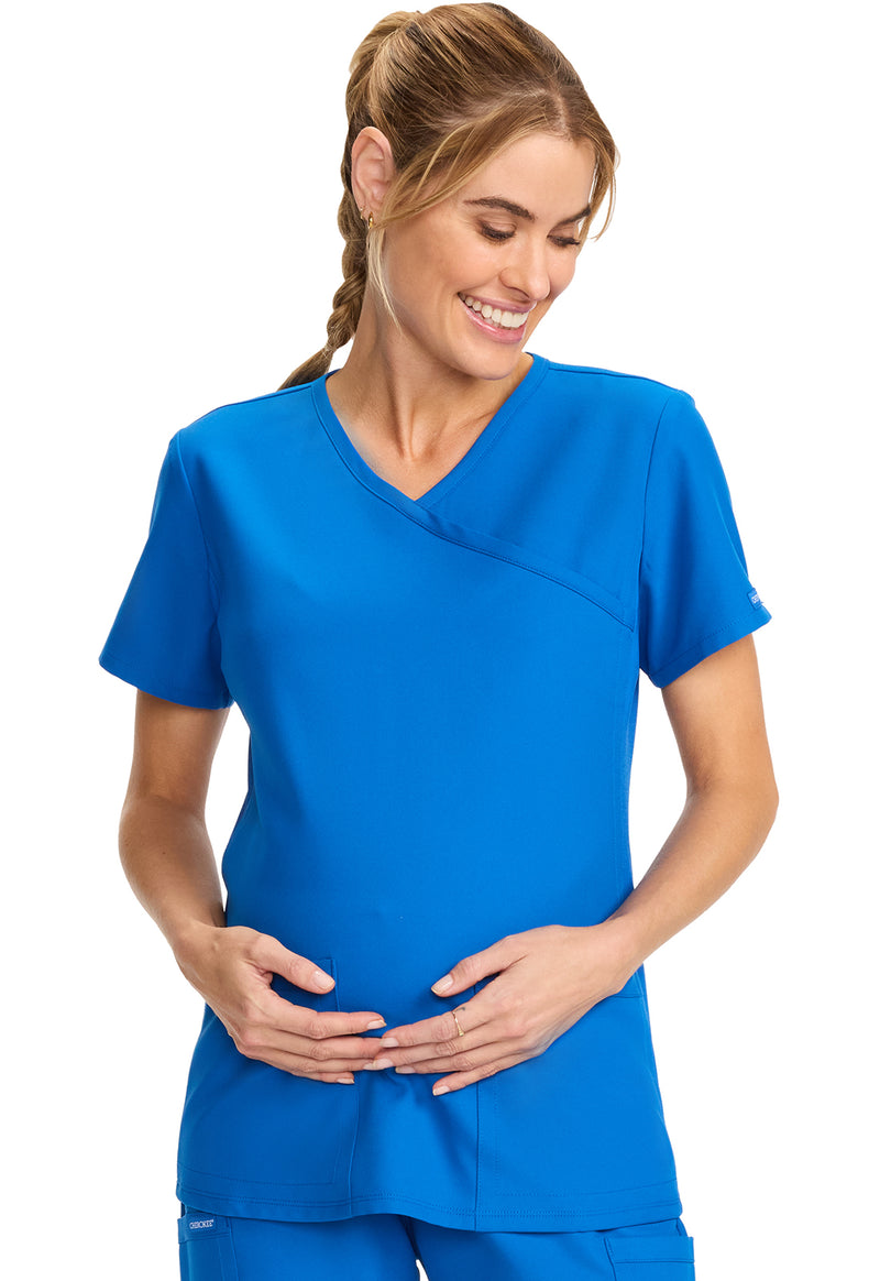 Royal - Women's Maternity Mock Wrap V-Neck Scrub Top (View 3)