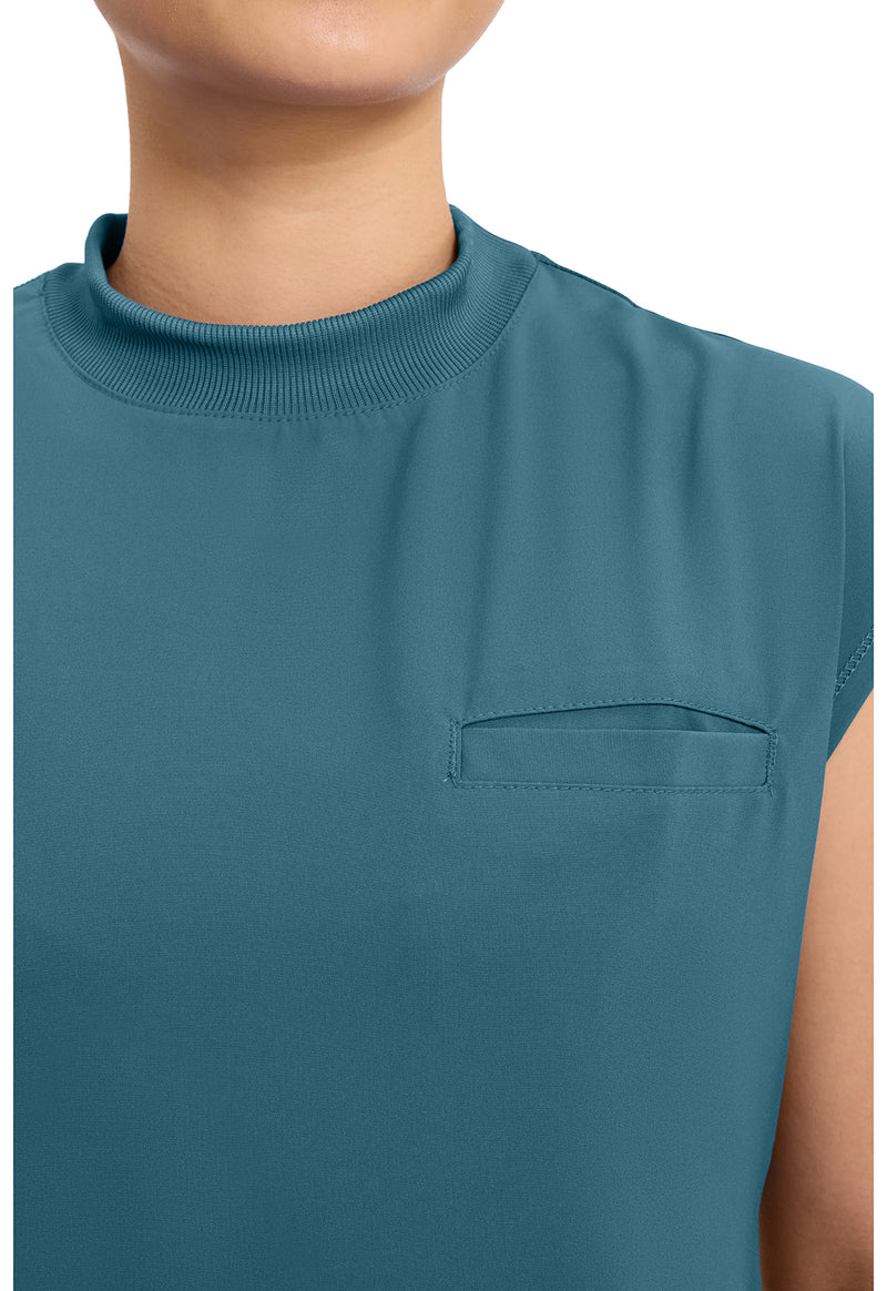Caribbean Blue - Women's Mock Neck Scrub Top (View 2)