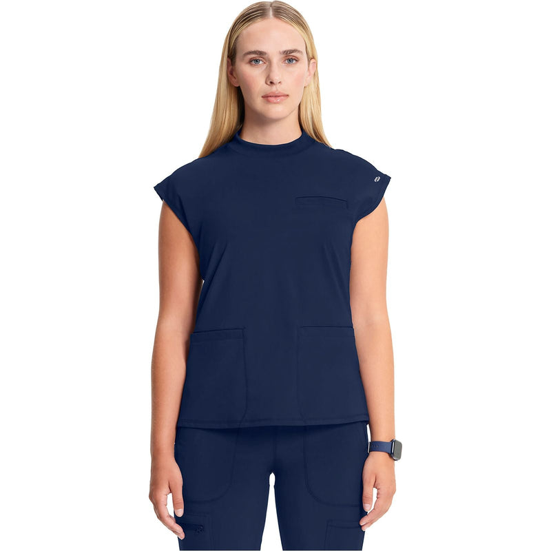 navy - Mock Neck Top