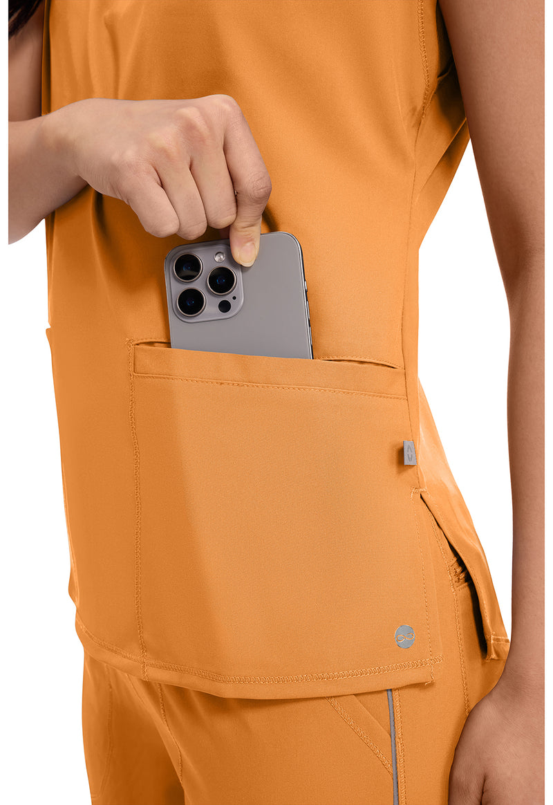 Orange Sunrise - Women's Mock Neck Scrub Top (View 3)