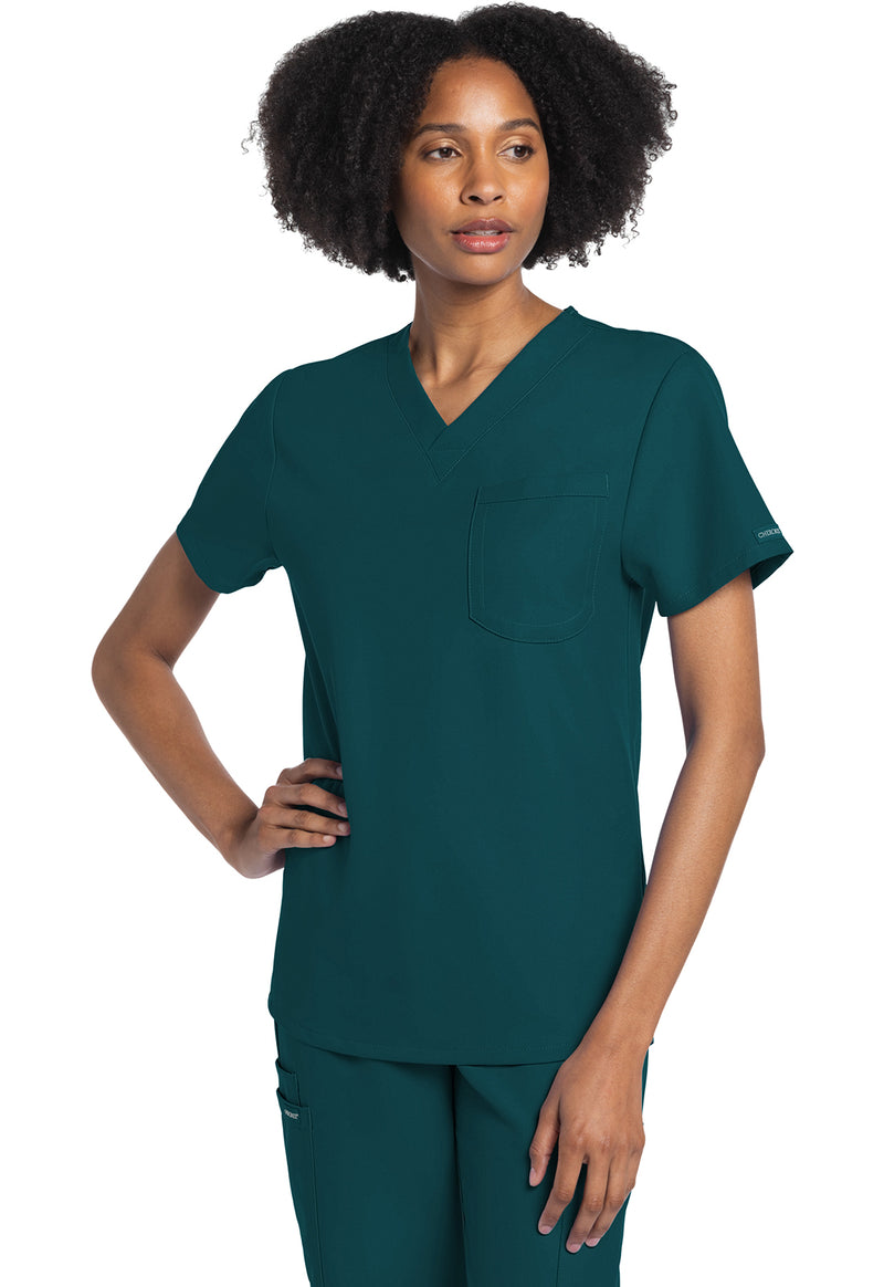 Caribbean Blue - Cherokee WW Originals Ultra Unisex Scrub Top - Front View