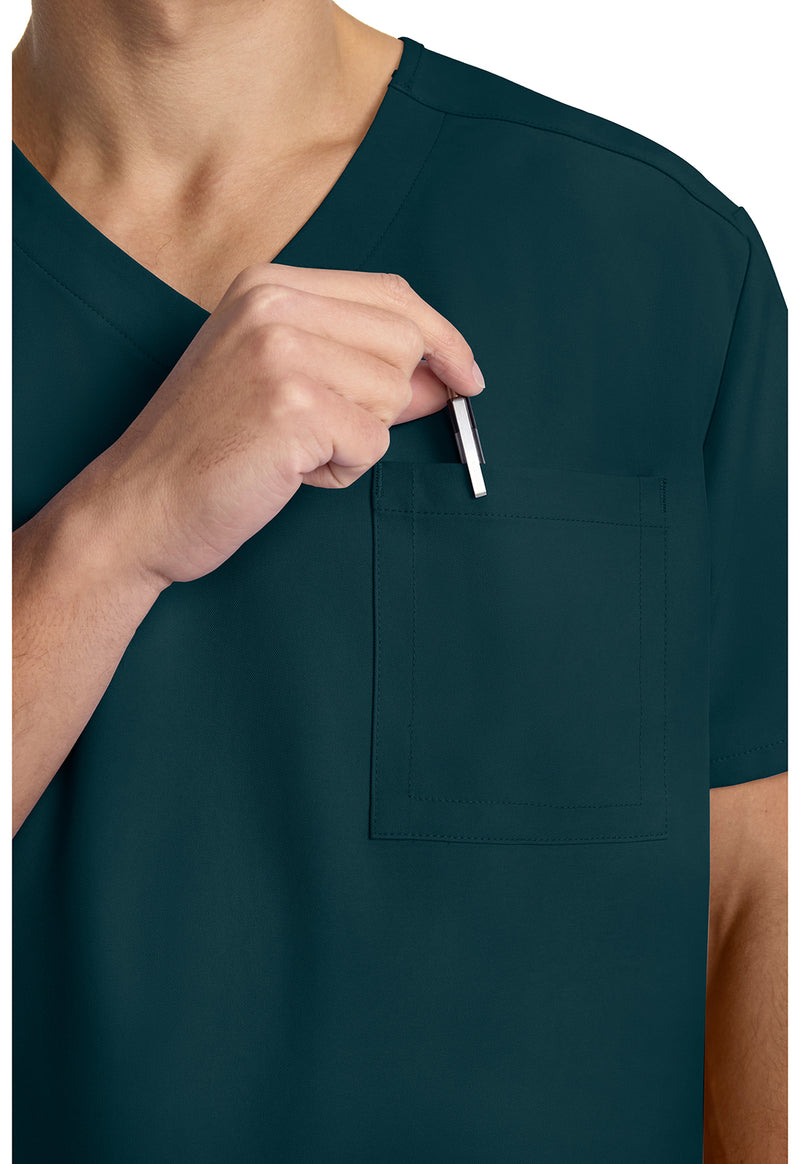 Caribbean Blue - Men's 3-Pocket V-Neck Scrub Top (View 2)
