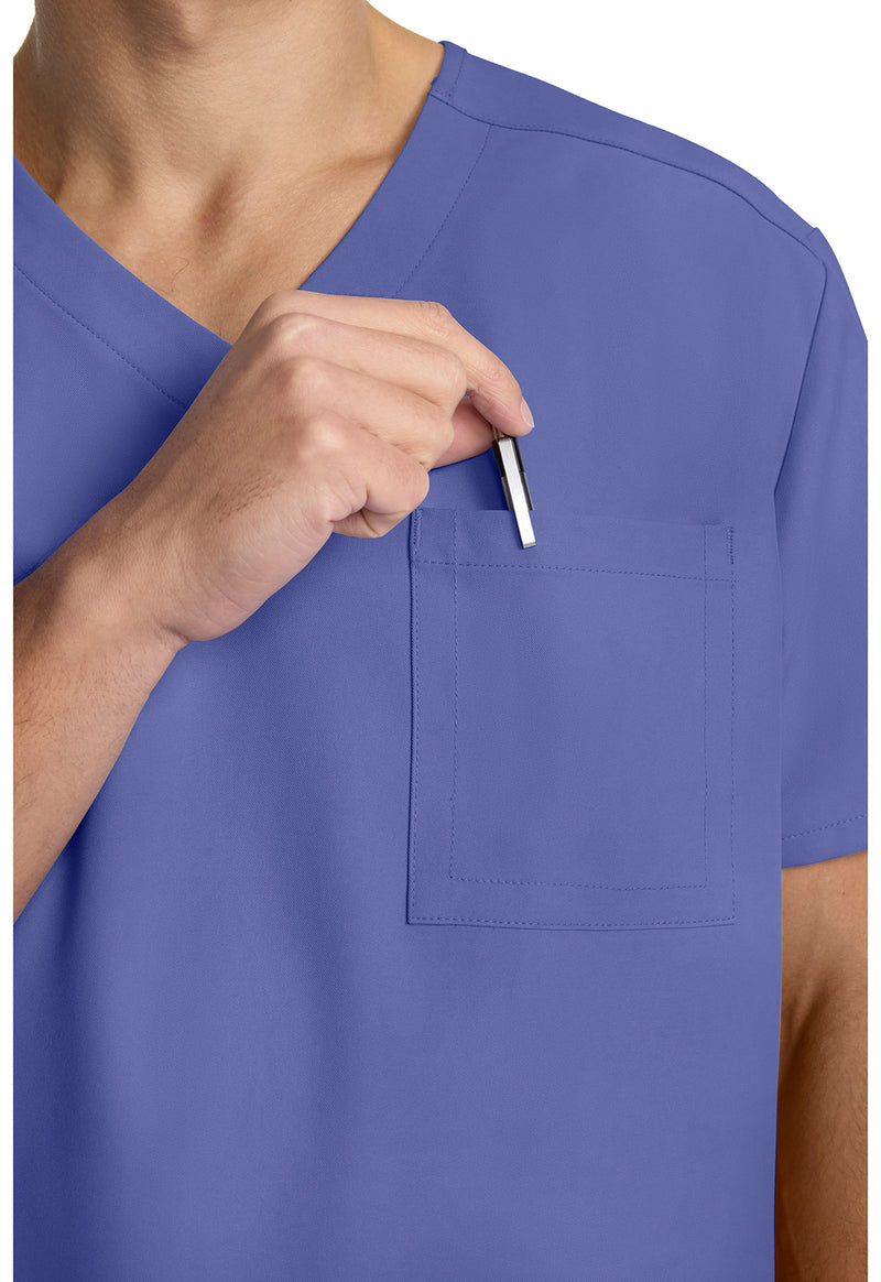 Ciel Blue - Men's 3-Pocket V-Neck Scrub Top (View 2)
