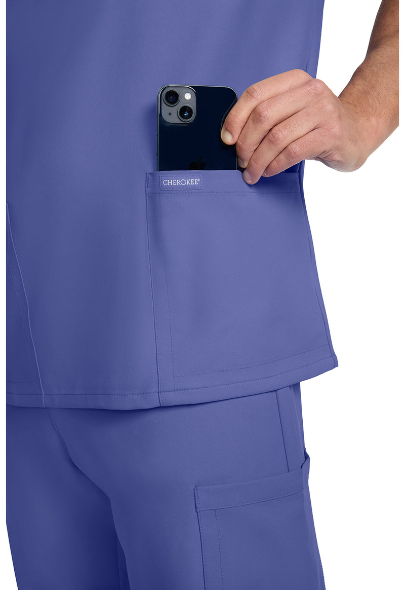 Ciel Blue - Men's 3-Pocket V-Neck Scrub Top (View 4)