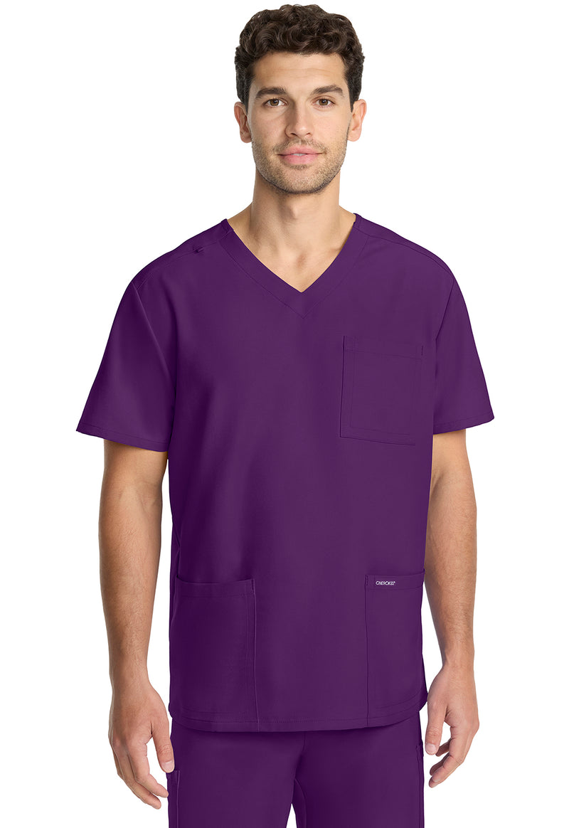 Eggplant - Cherokee WW Originals Ultra Men Scrub Top - Front View