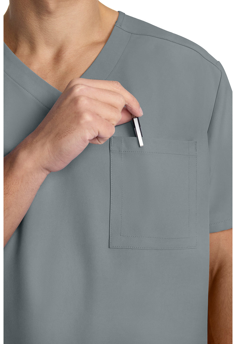 Grey - Men's 3-Pocket V-Neck Scrub Top (View 2)