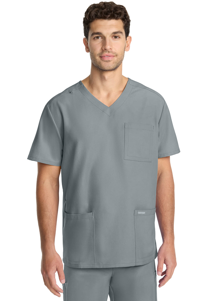 Grey - Cherokee WW Originals Ultra Men Scrub Top - Front View