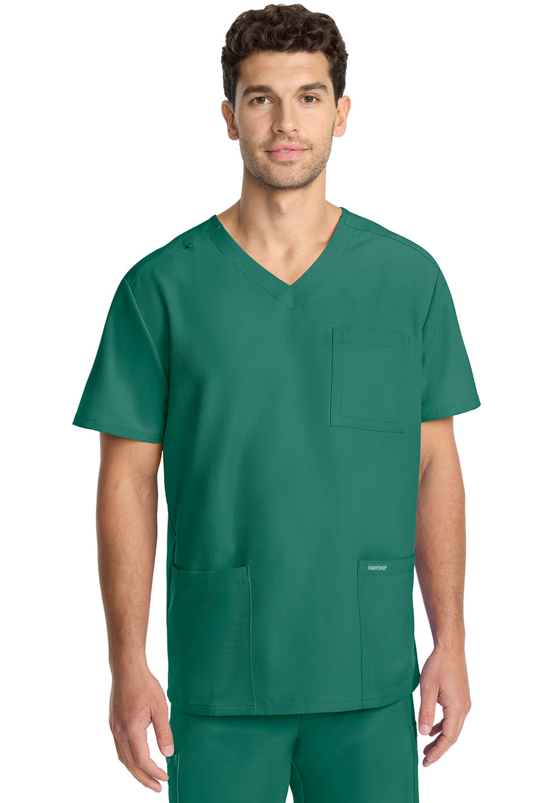 Hunter Green - Cherokee WW Originals Ultra Men Scrub Top - Front View
