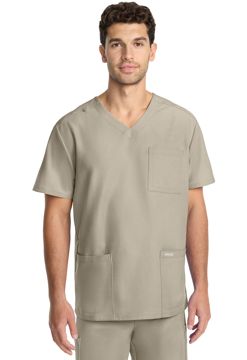 Khaki - Cherokee WW Originals Ultra Men Scrub Top - Front View