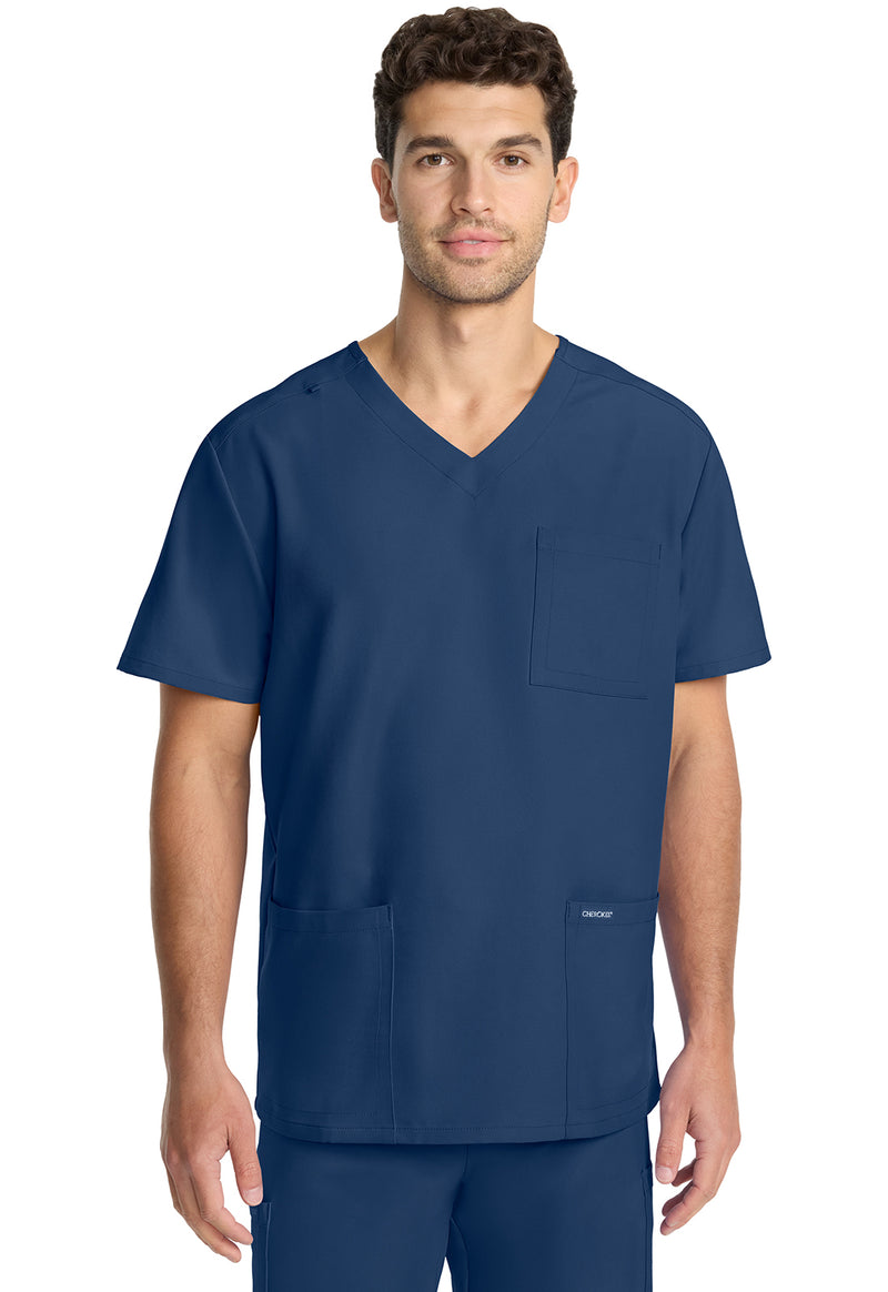 Navy - Cherokee WW Originals Ultra Men Scrub Top - Front View