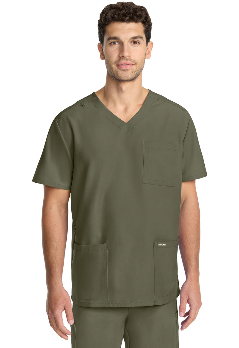 Olive - Cherokee WW Originals Ultra Men Scrub Top - Front View