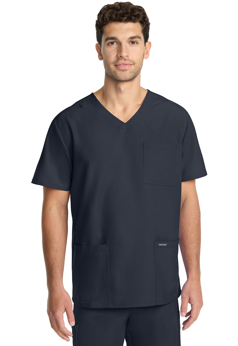 Pewter - Cherokee WW Originals Ultra Men Scrub Top - Front View