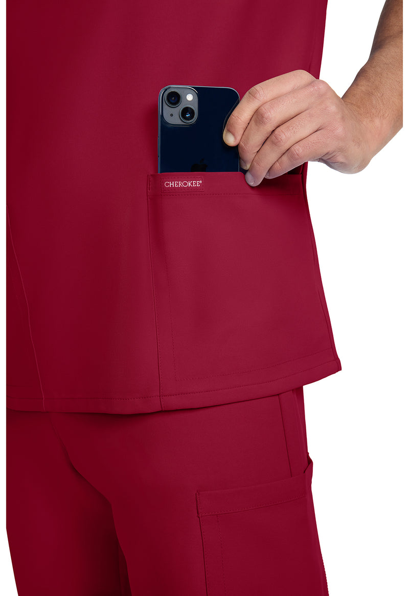 RED - Men's 3-Pocket V-Neck Scrub Top (View 4)