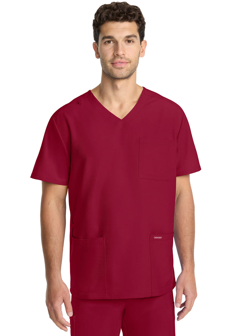 RED - Cherokee WW Originals Ultra Men Scrub Top - Front View