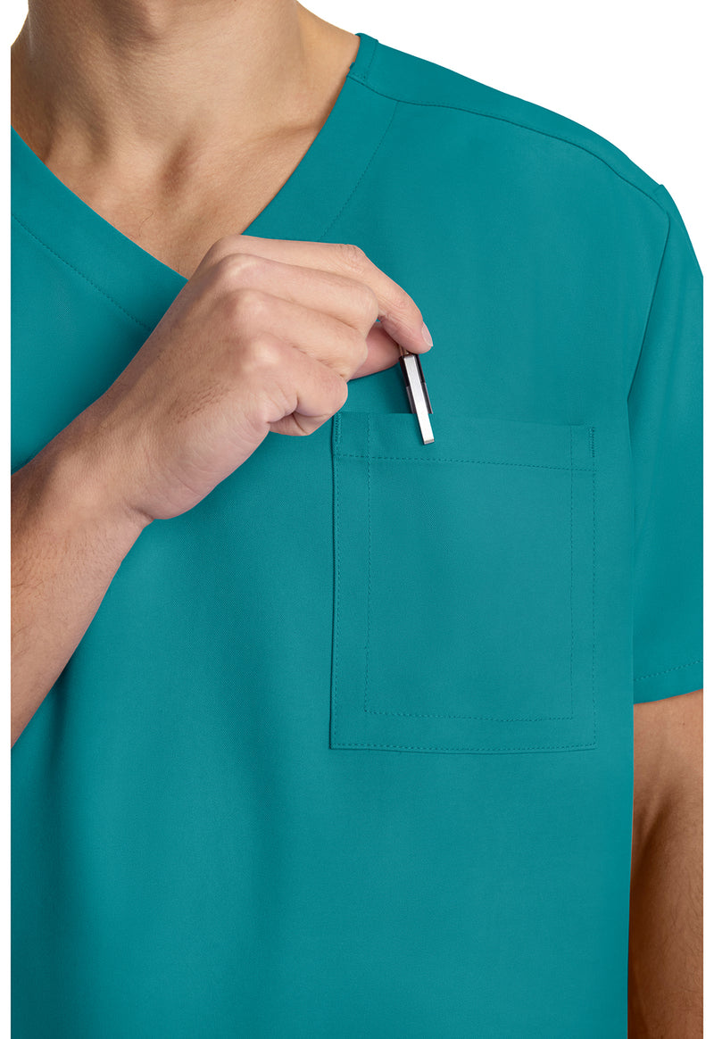 Teal Blue - Men's 3-Pocket V-Neck Scrub Top (View 2)
