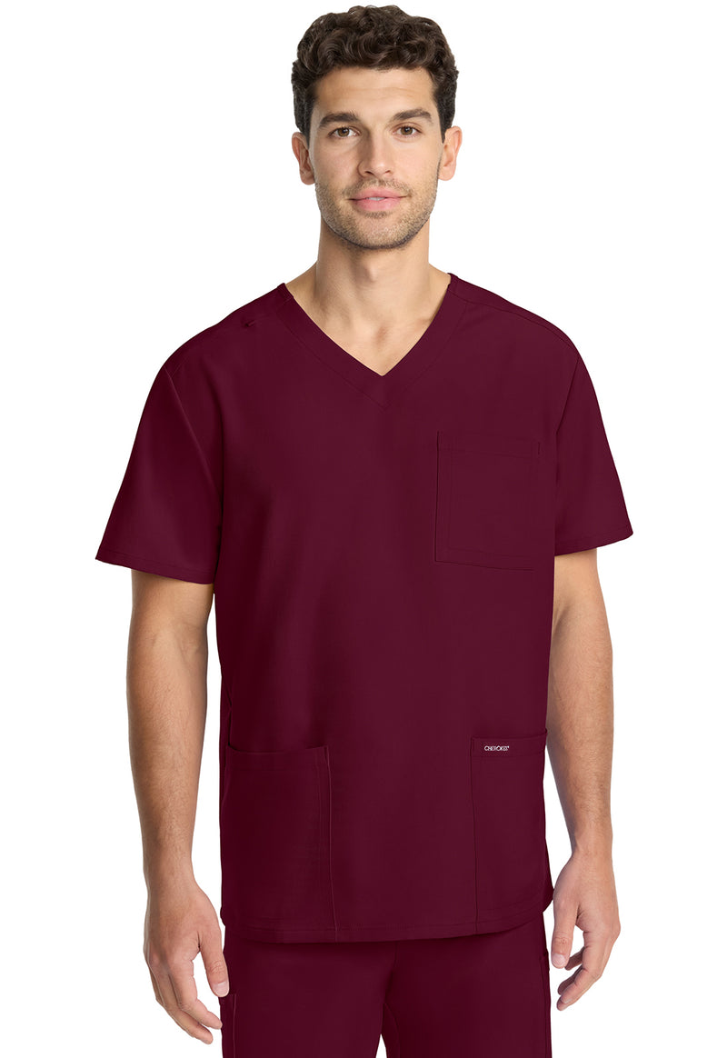 Wine - Cherokee WW Originals Ultra Men Scrub Top - Front View