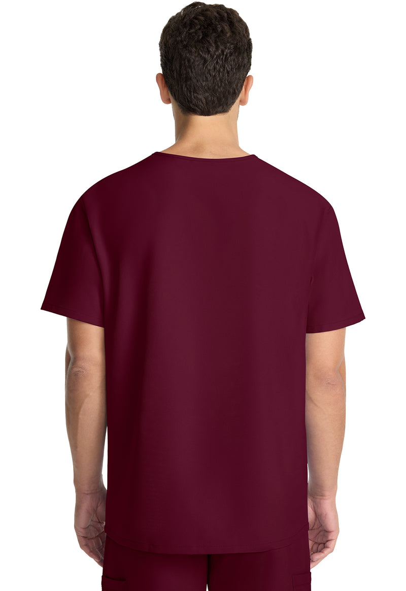Wine - Cherokee WW Originals Ultra Men Scrub Top - Back View