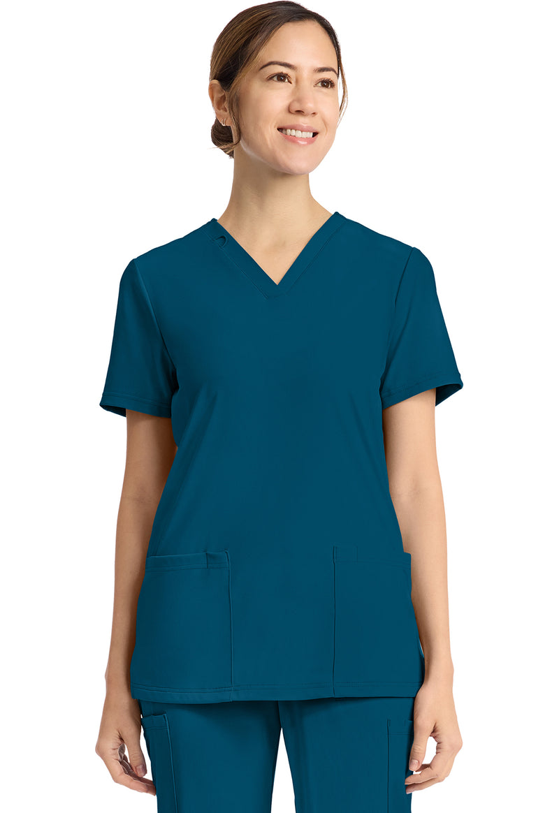 Caribbean Blue - Cherokee Achieve Women Scrub Top - Front View