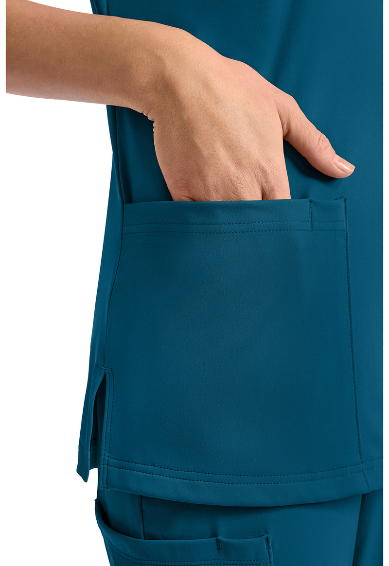 Caribbean Blue - Women's 2-Pocket V-Neck Scrub Top (View 3)