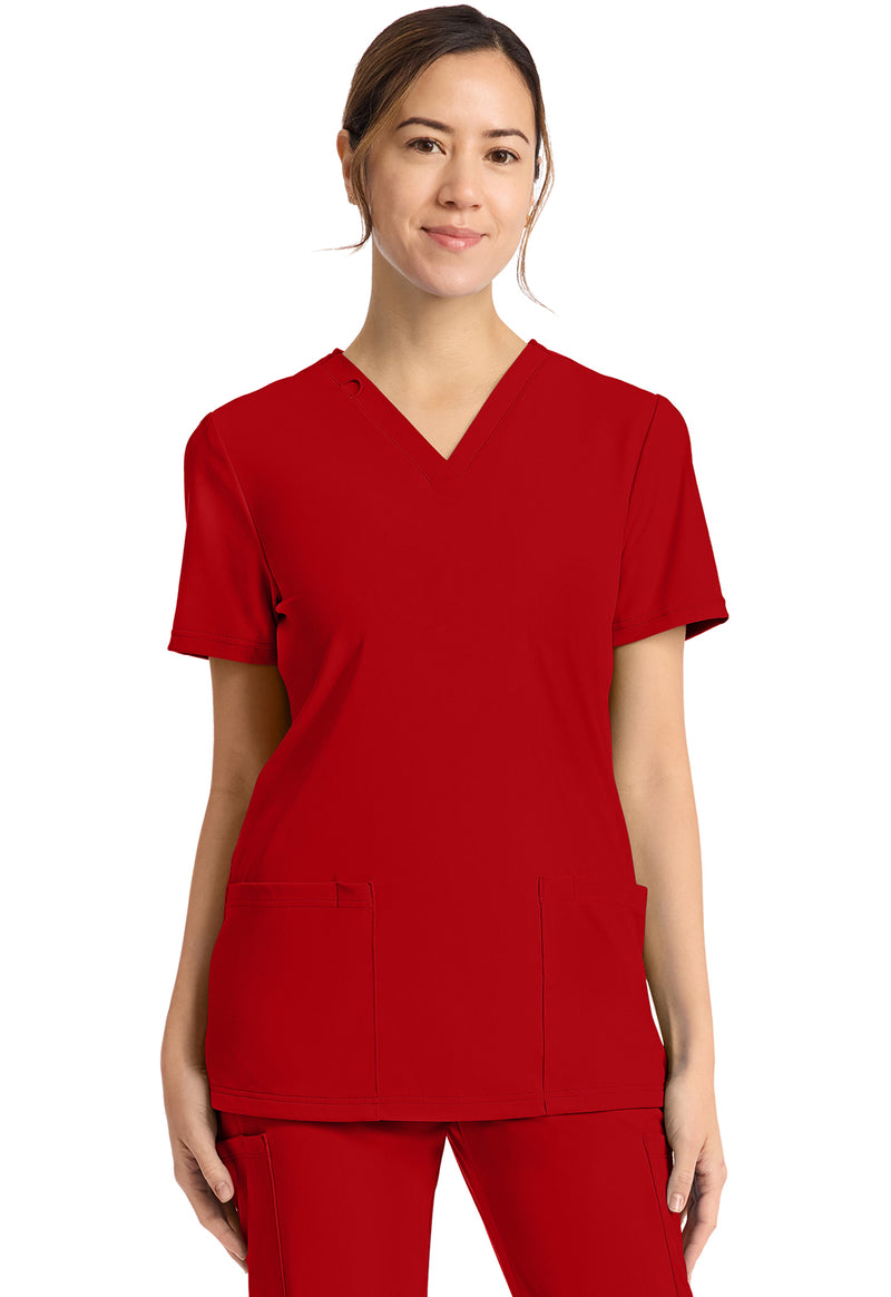 RED - Cherokee Achieve Women Scrub Top - Front View