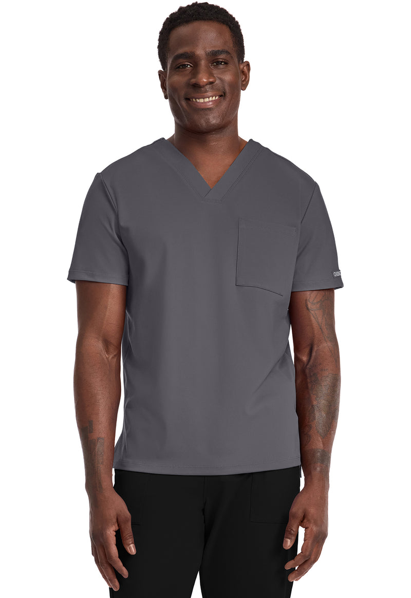 Pewter - Cherokee Achieve Men Scrub Top - Front View