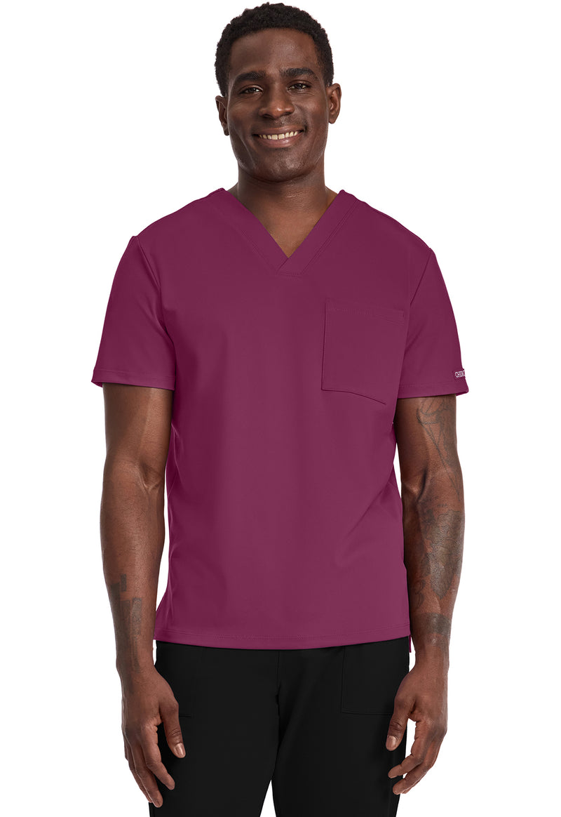 Wine - Cherokee Achieve Men Scrub Top - Front View