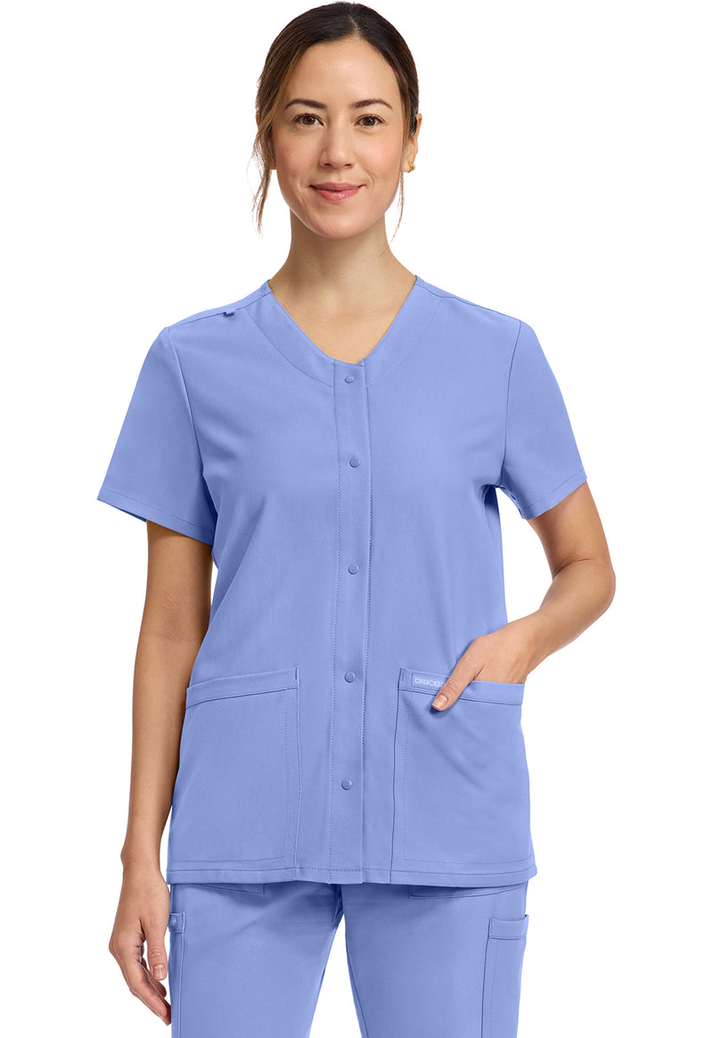 Ciel Blue - Cherokee WW Originals Ultra Women Scrub Top - Front View