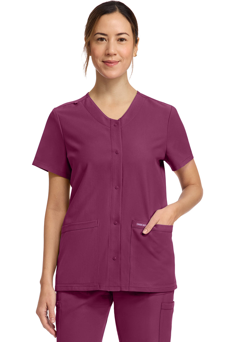 Wine - Cherokee WW Originals Ultra Women Scrub Top - Front View