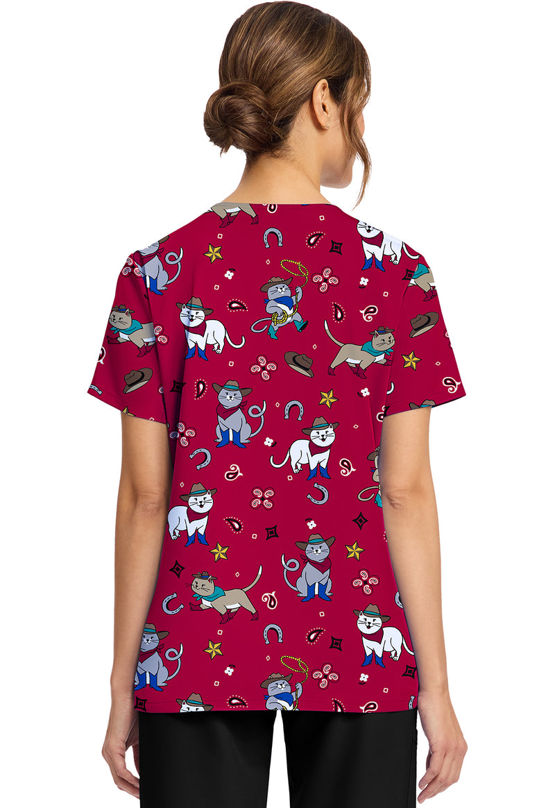 COWGIRL KITTY - Women's Print V-Neck Top (Back)