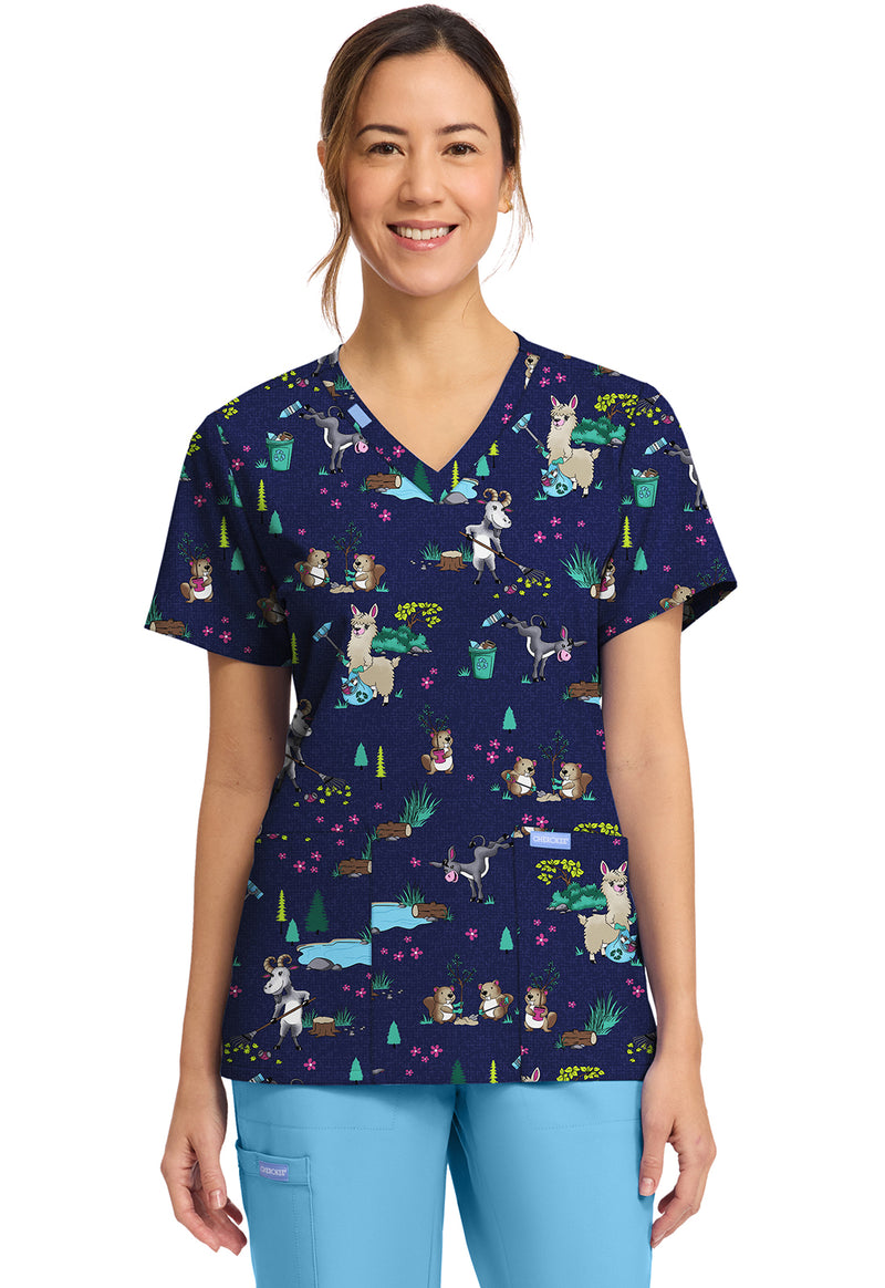 Clean Up Crew - Women's Print V-Neck Top