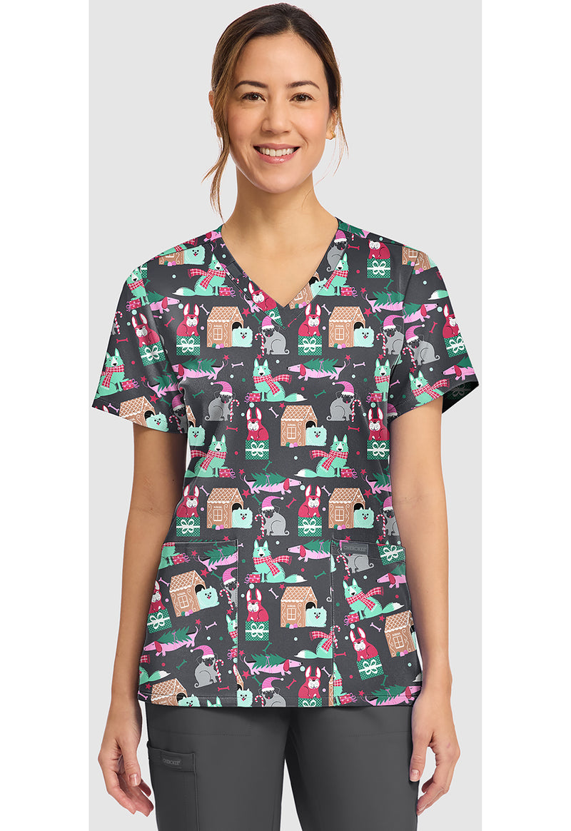 FELIZ NAUGHTY DOGS - Women's Print V-Neck Top