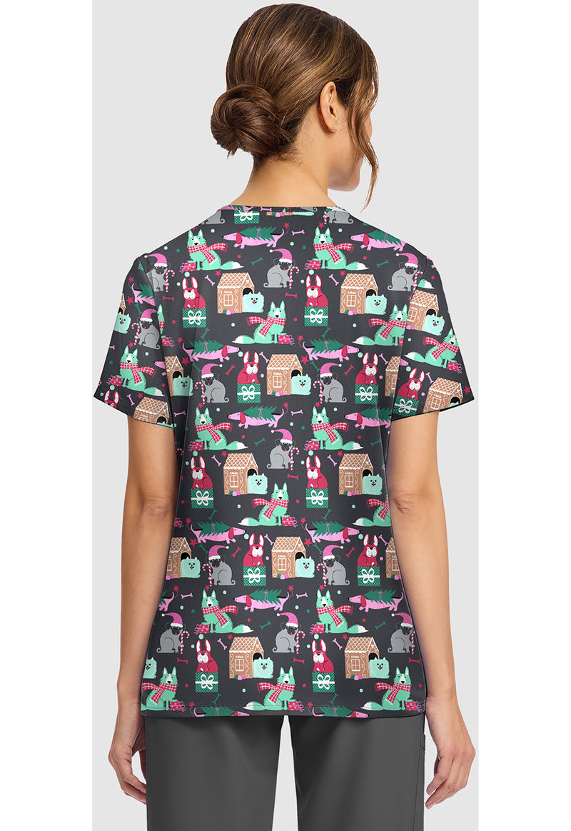 FELIZ NAUGHTY DOGS - Women's Print V-Neck Top (Back)