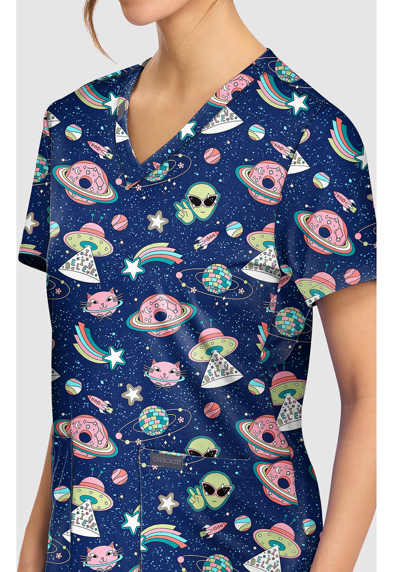 GROOVY GALAXY - Women's Print V-Neck Top (View 2)