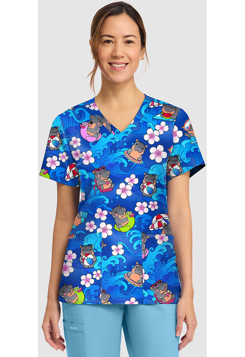 Hippo Water Mus - Women's Print V-Neck Top
