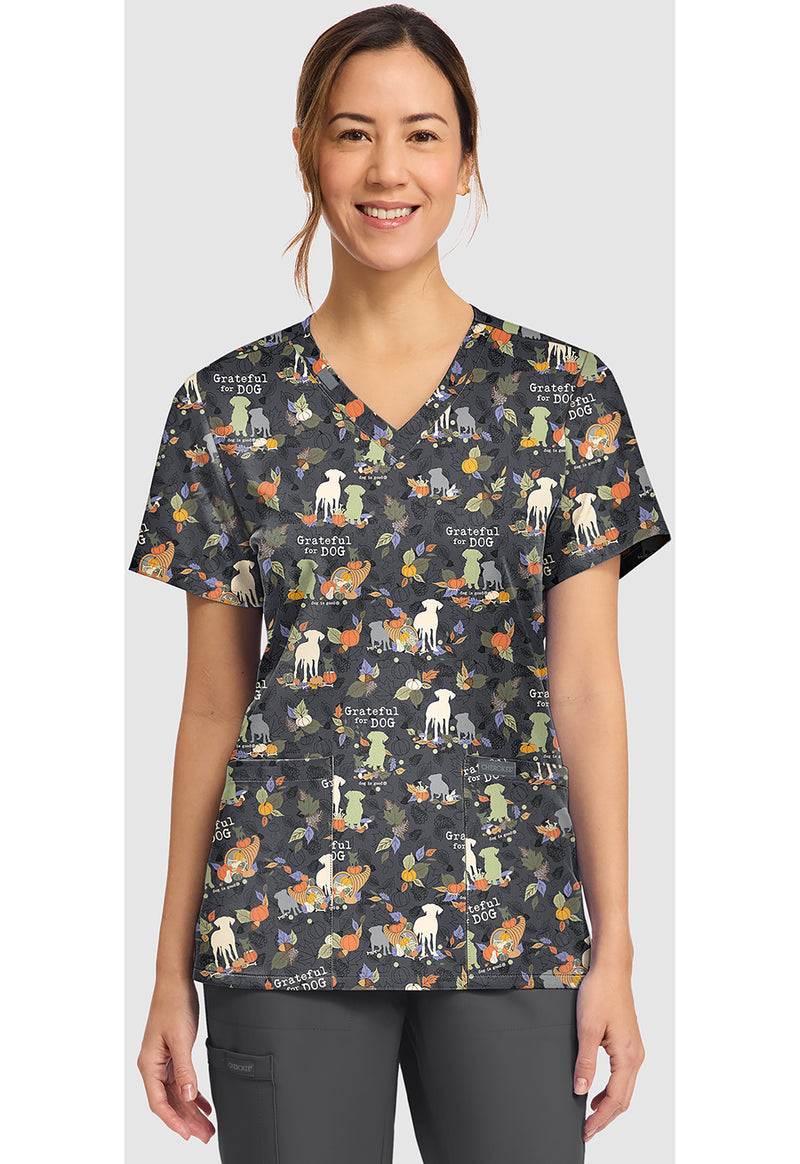 GRATEFUL FOR DOG - Women's Print V-Neck Top