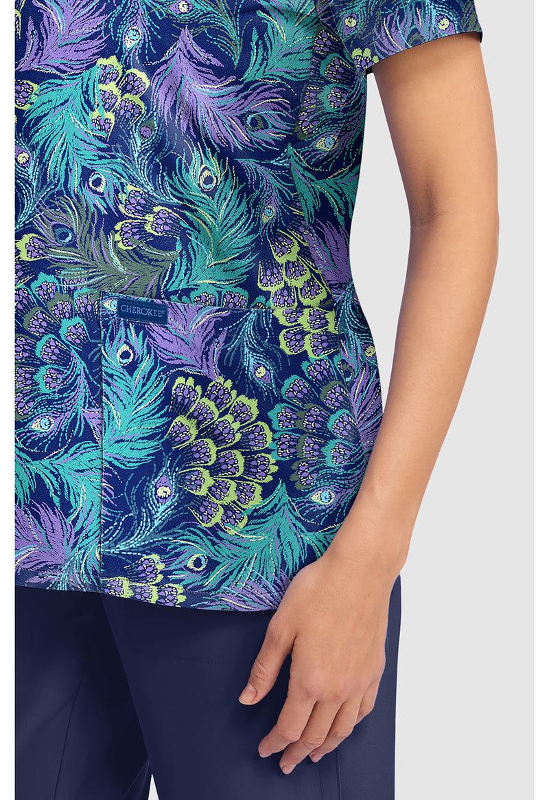 PRETTY PEACOCK - Women's Print V-Neck Top (View 4)