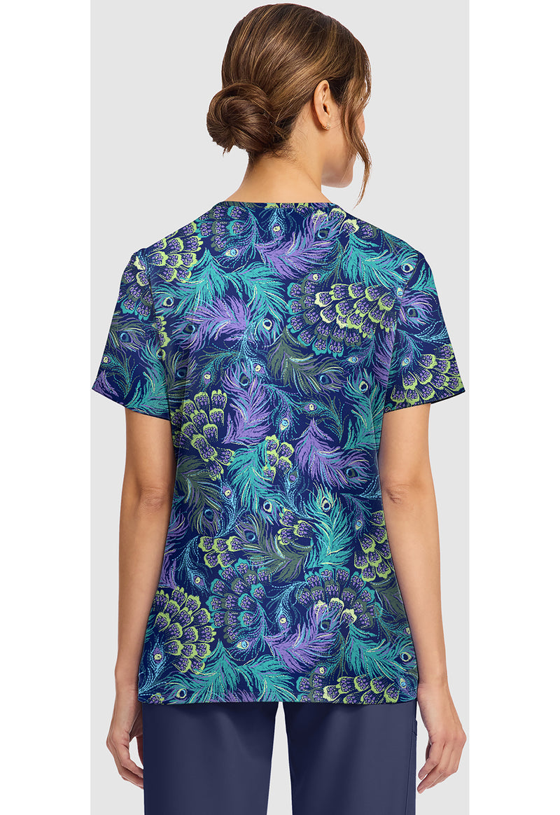 PRETTY PEACOCK - Women's Print V-Neck Top (Back)