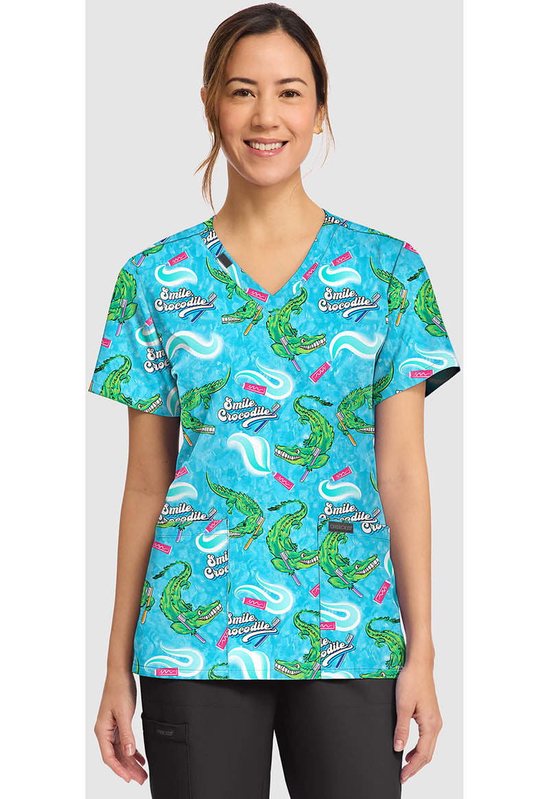 Smile Crocodile - Women's Print V-Neck Top