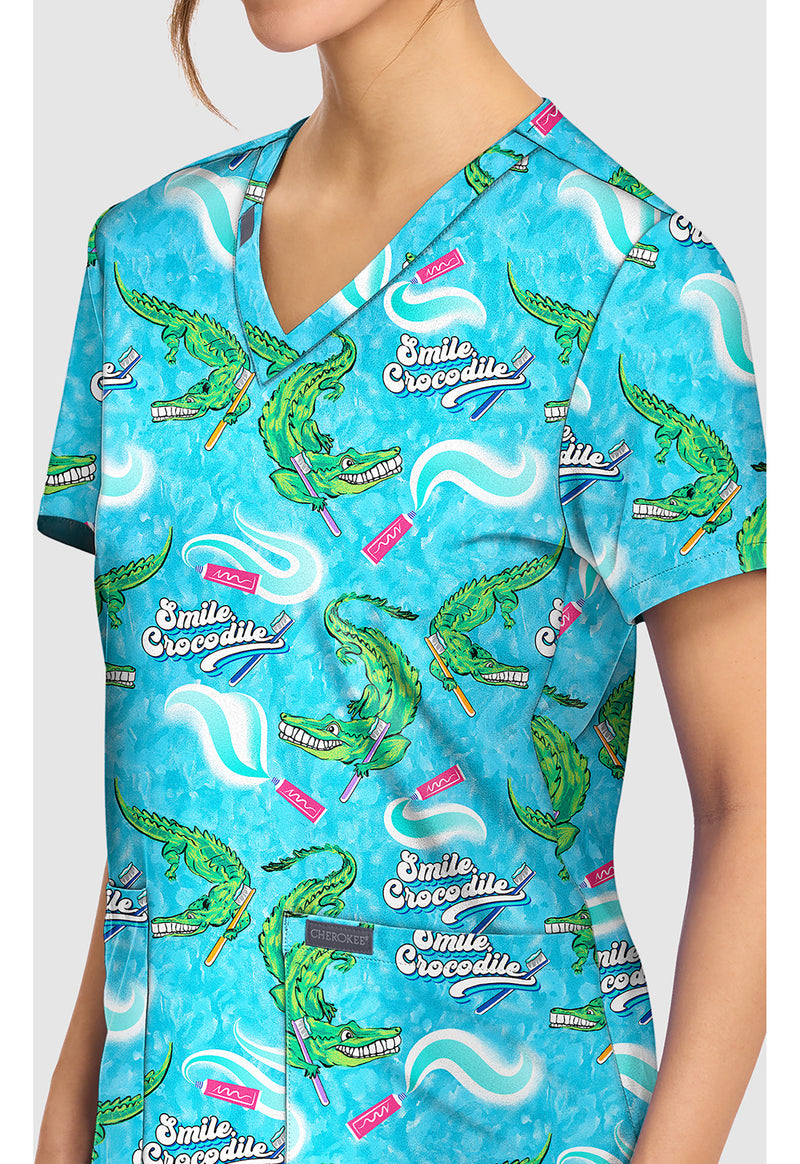 Smile Crocodile - Women's Print V-Neck Top (View 2)