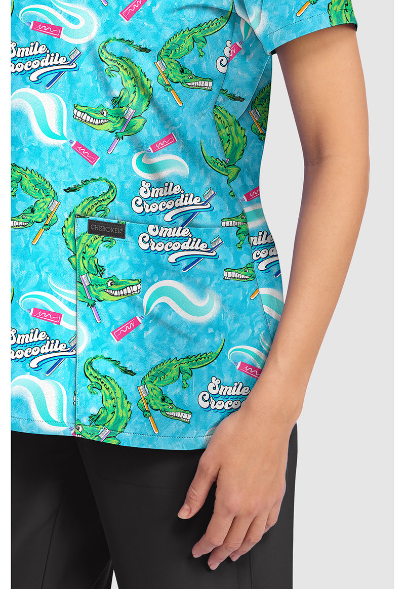 Smile Crocodile - Women's Print V-Neck Top (View 4)