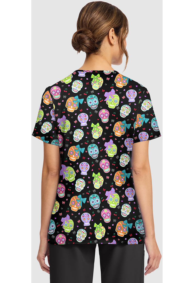 SWEETY SKULL - Women's Print V-Neck Top (Back)