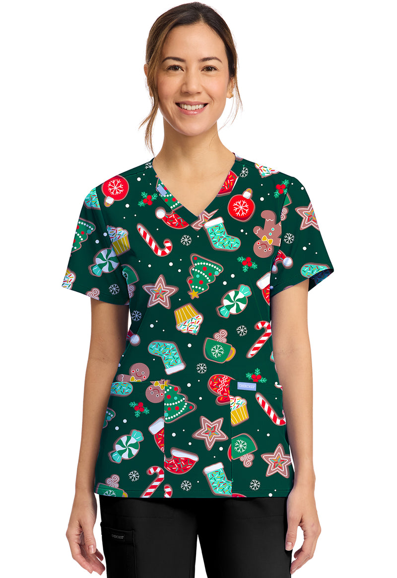 WAITING FOR SANTA - Women's Print V-Neck Top