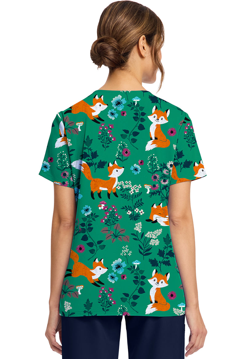 WILD FOX - Women's Print V-Neck Top (Back)